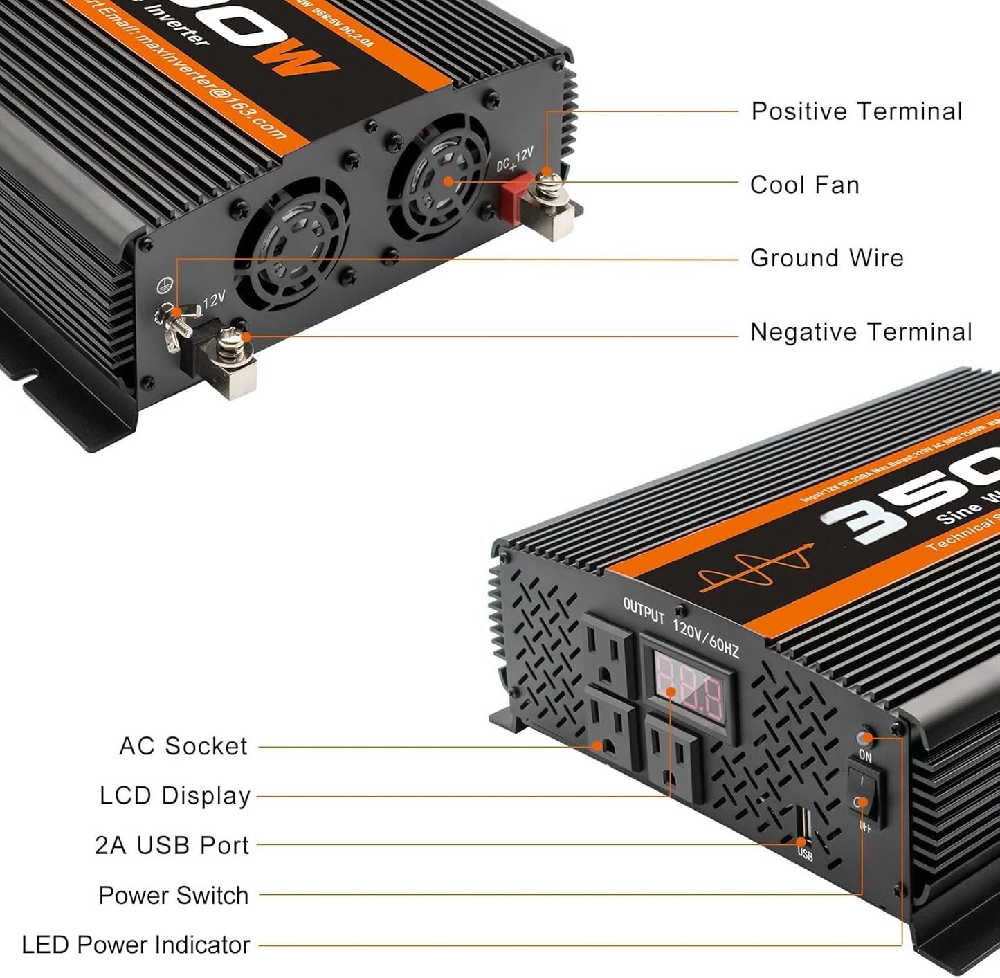3500W Pure sine Wave Inverter 3500 watt Inverter 12 Volt Inverter RV Inverter Solar Inverter 12V to 120V Inverter 3500 watt Inverter Power Inverter with 4 Power outlets