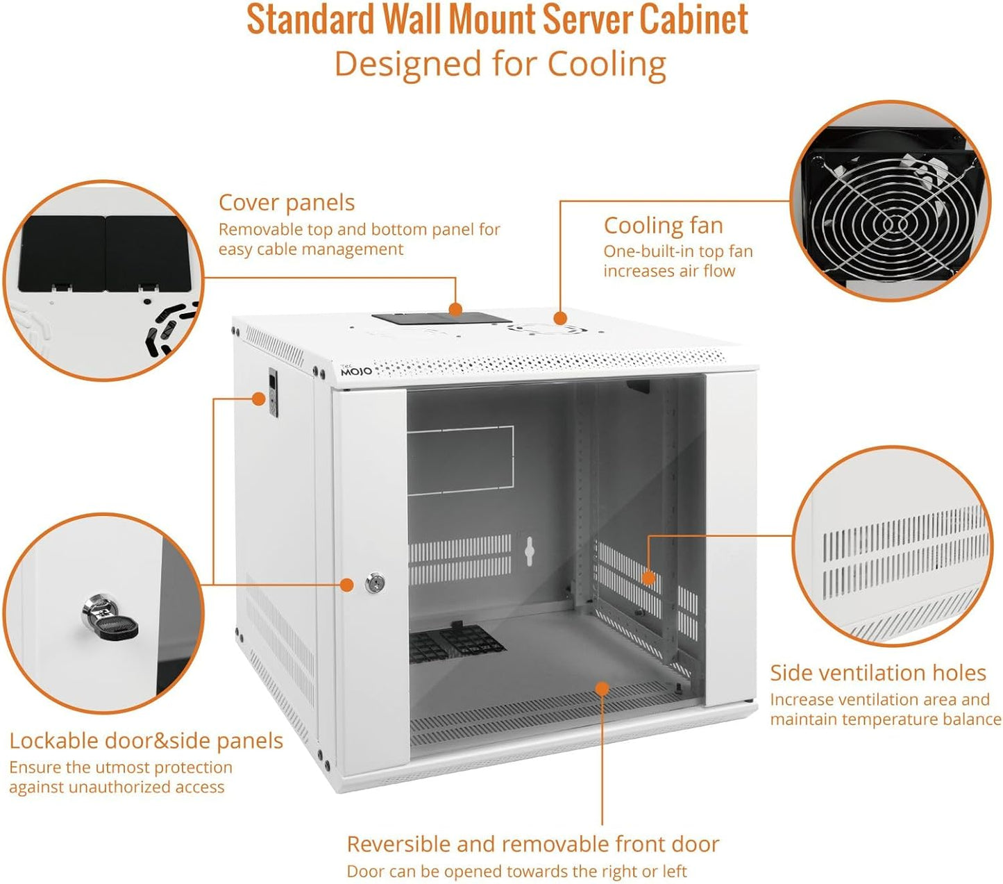 Tecmojo 9U Wall Mount Rack Network Cabinet for 19" IT Equipment,with Lockable Glass Door and Side Panels,Cooling Fan,17.7inch Depth,White,Computer/Electronics Equipment Data Rack