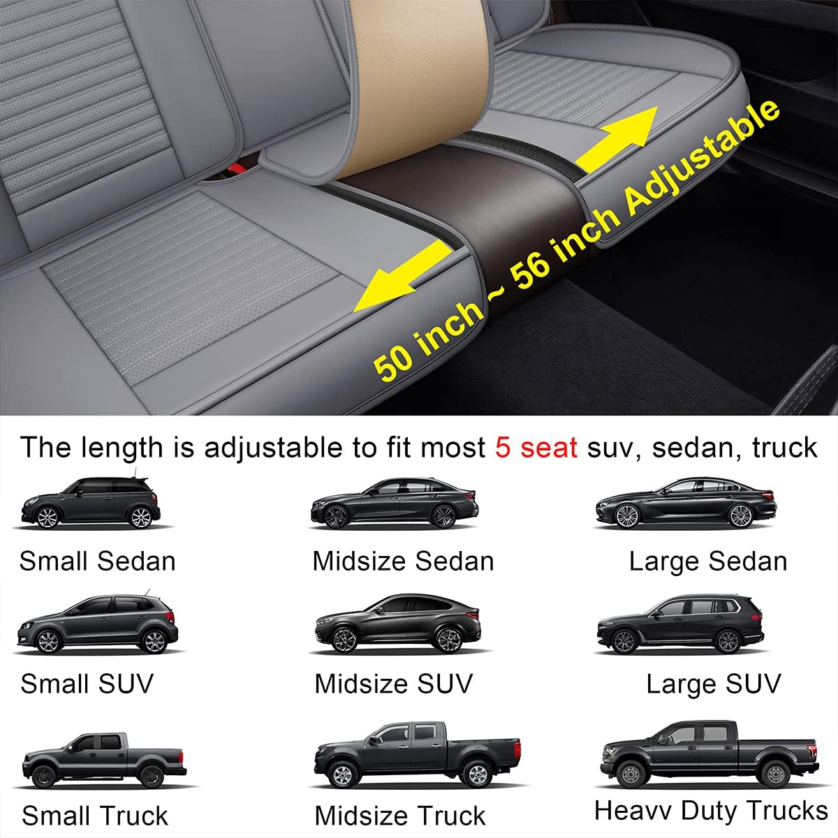 LINGVIDO Car Seat Covers, Breathable and Waterproof Faux Leather Automotive Seat Covers for Cars SUV Pick-up Truck Sedan,Universal Anti-Slip Driver Seat Cover with Backrest (Full Seat, Gray)