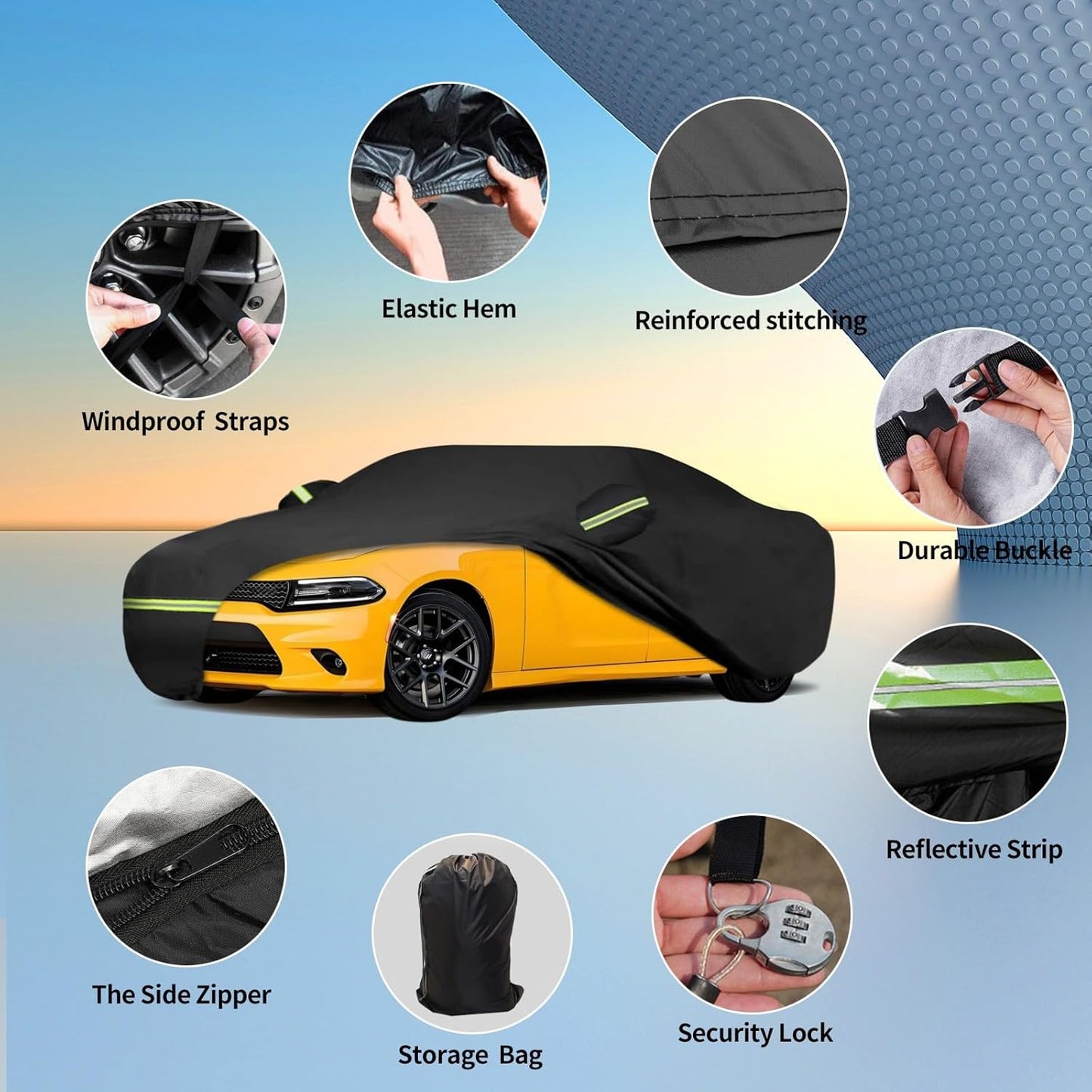 Waterproof Car Covers for 2006-2025 Dodge Charger(Black) Custom Heavy Duty Waterproof All Weather Protection Outdoor