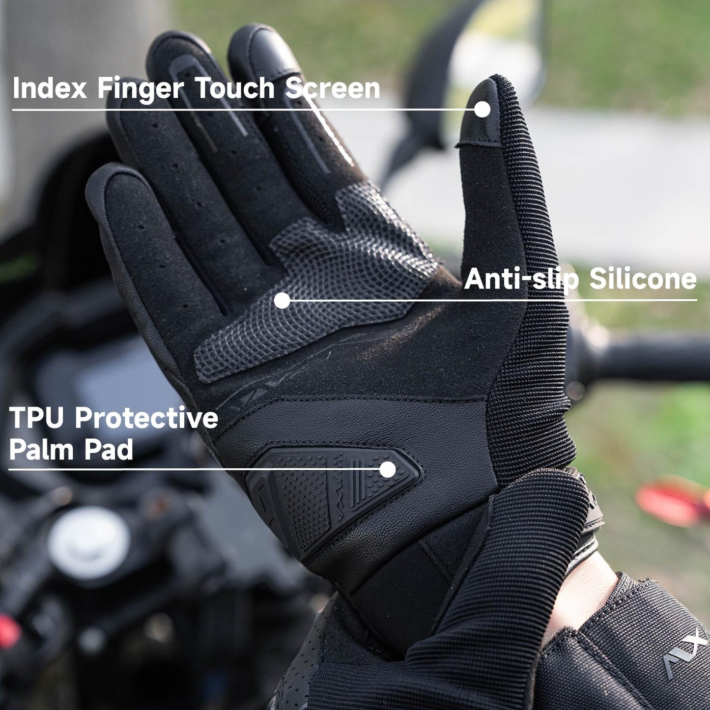 VXW Motorcycle Gloves for Men and Women - Gel Palm Sliders, Leather & Mesh Construction Full Finger Touchscreen, High-Speed Sports Gear for MTB/ATV/BMX/Motocross/Dirt Bike