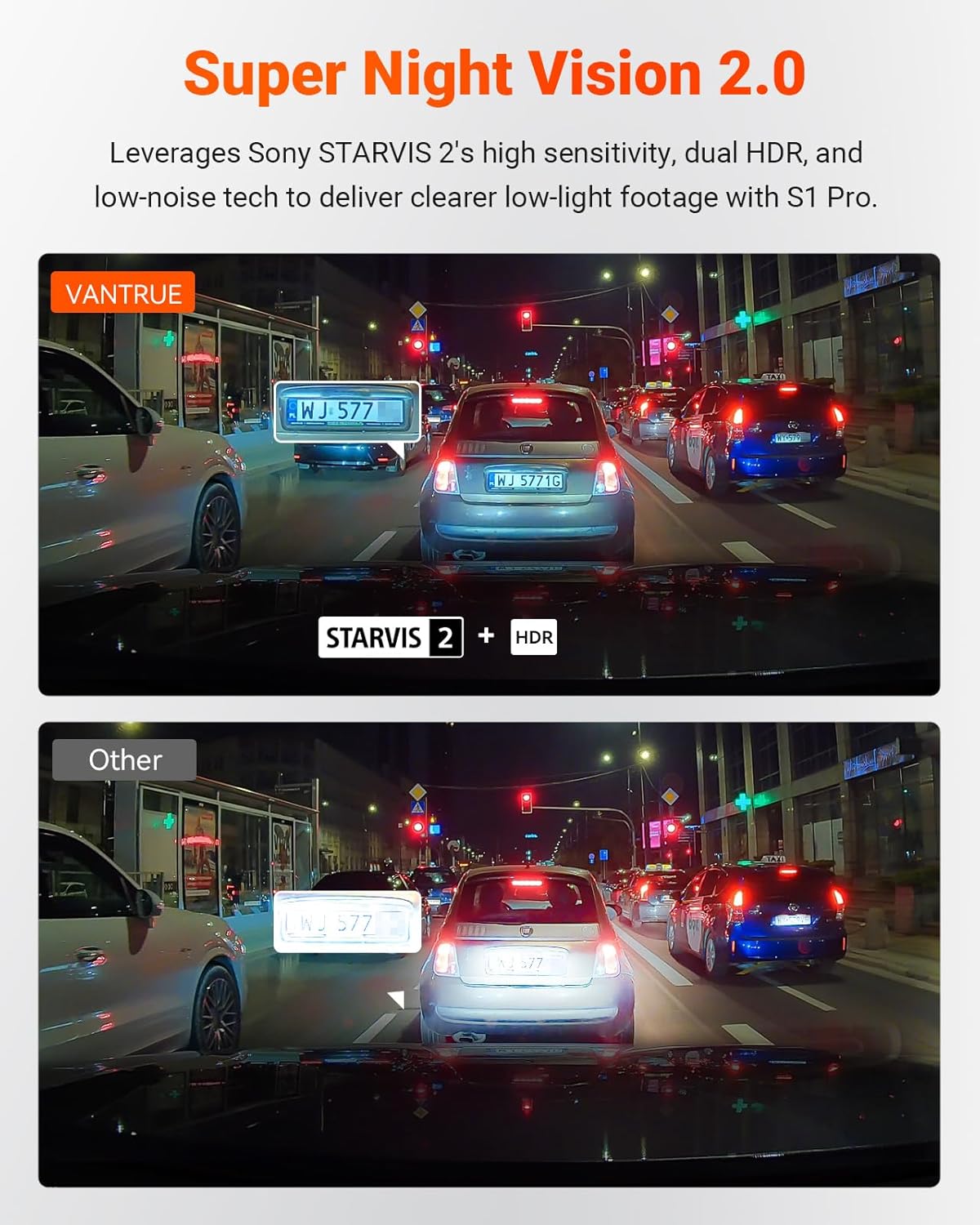 Vantrue S1 Pro Dual 1440P Dash Cam Front and Rear, Dash Camera w/2.7K, STARVIS 2, HDR Night Vision, 5G WiFi, 60FPS, Optional Remote Live View, GPS, Voice Control,24/7 Parking Mode, Support 512GB Max