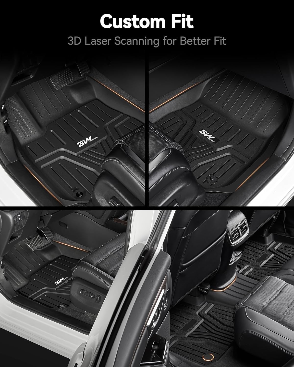 3W Floor Mats & Cargo Liner Fit for Honda Odyssey 2025-2018 Mini Passenger Van, All Weather TPE Floor Liners 1st 2nd & 3rd Rows Car Mats and Trunk Liner Odyssey Car Accessories, Black