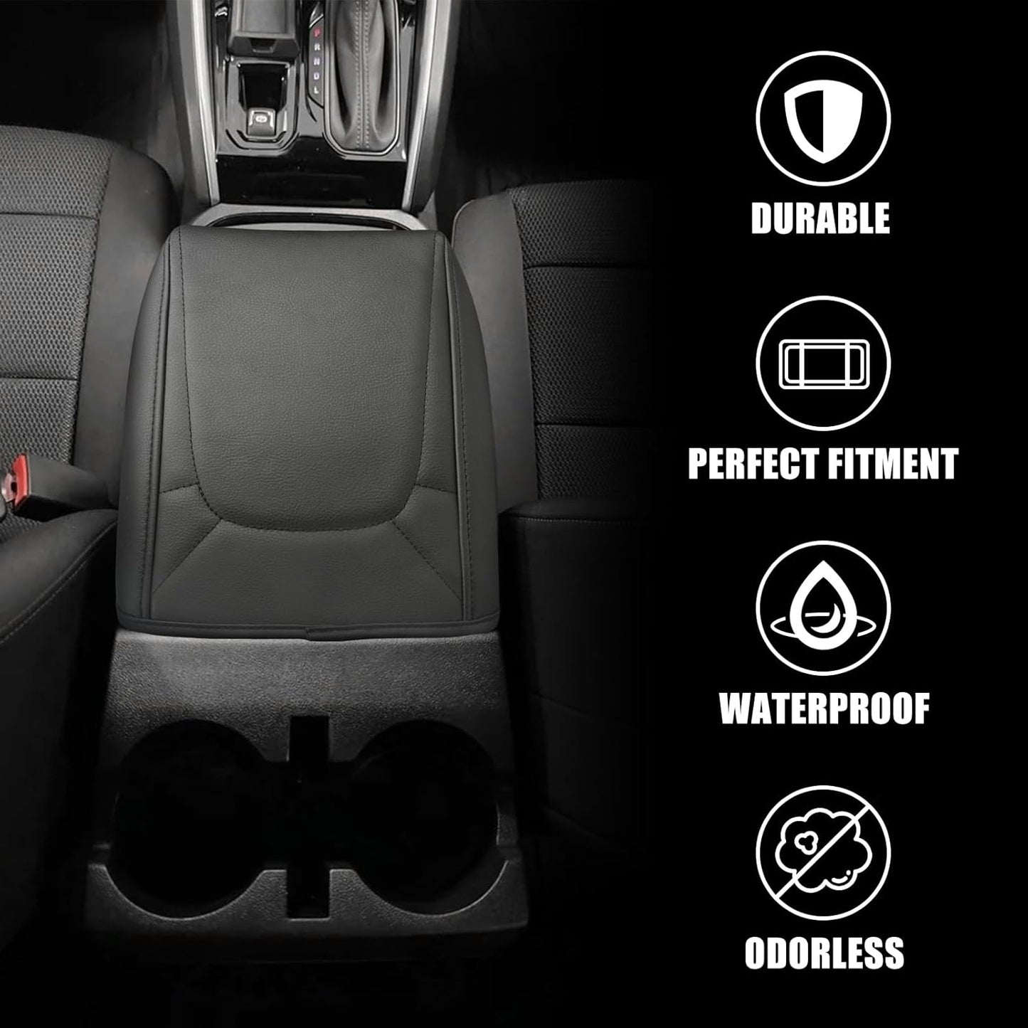 Muslogy Center Console Armrest Cover Compatible with Chevy Colorado/GMC Canyon 2023 2024 2025 ZR2 Z71 Trail Boss LT WT Elevation AT4 Denali AT4X Accessories Regular Thick(Black Stitching)