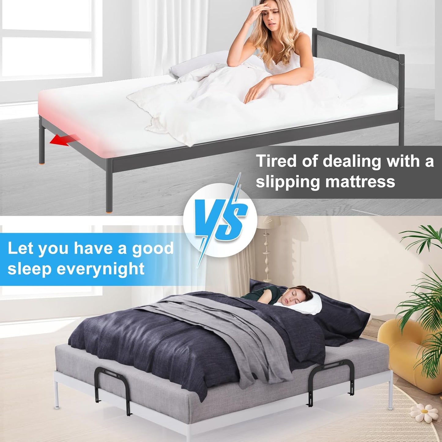 YUOROS Mattress Retainer Bar Keep Mattress Stopper from Sliding Slide Stopper to Prevent Sliding Holder in Place Gripper