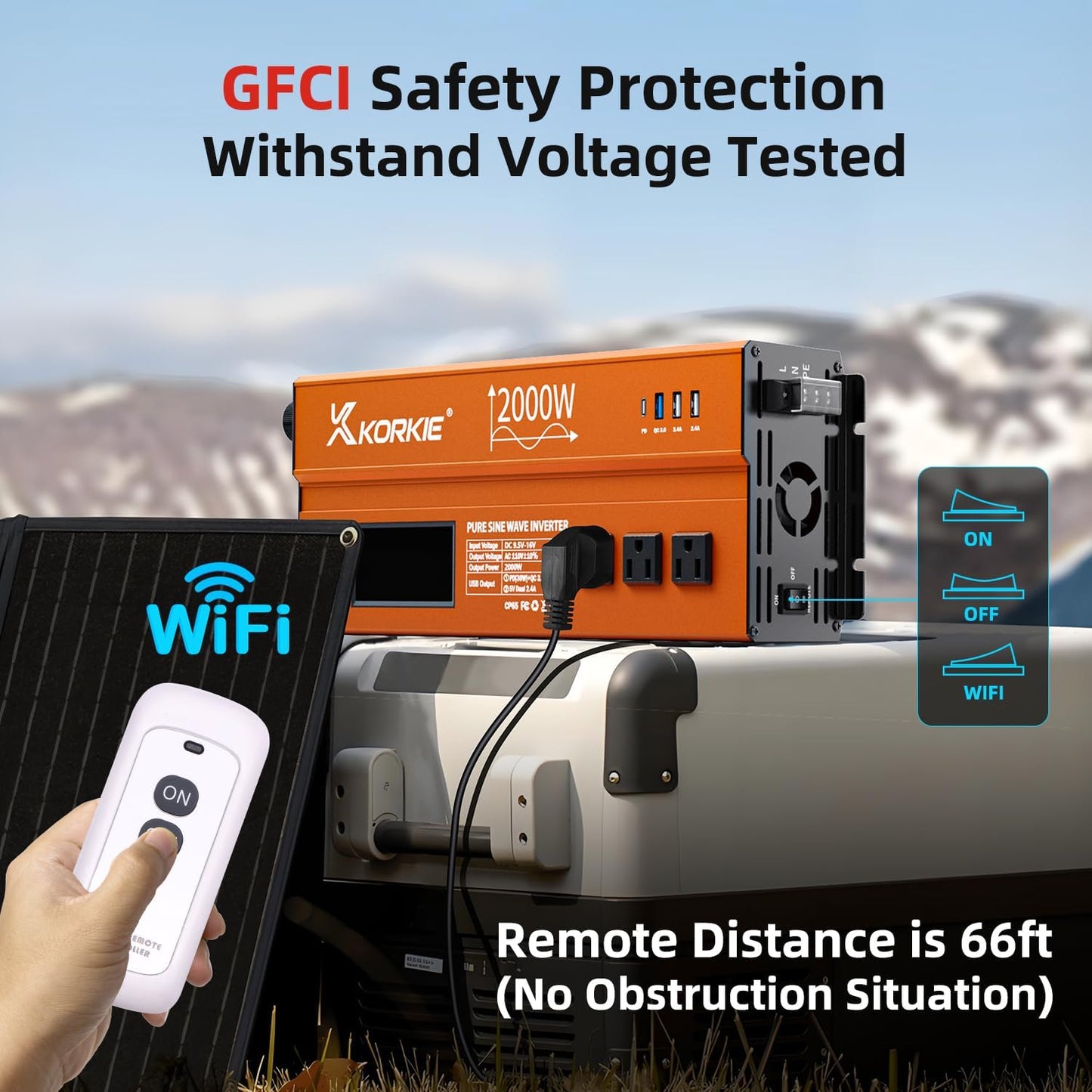 2000W Pure Sine Wave Inverter, Car Power Inverter, 12V DC to 110V, with Type-C, Dual 5.2V/2.4A USB, 3AC Outlets for Home,Camping, RV, Truck, Vehicles