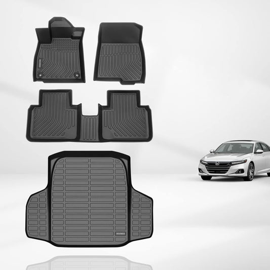 KELCSEECS® Floor Mats & Cargo Liner Custom for 2018-2022 Honda Accord/Honda Accord Hybrid All Weather Protection TPE Floor Liners Front& Rear Row Full Set Accessories Black