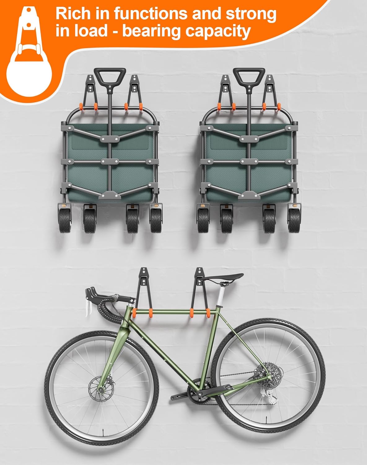 QcoQce 13 Pack Garage Hooks Heavy Duty with 2 Extension Cord Straps,Garage Storage Hooks, Wall Mount Hooks, Garage Organization and Tool Hangers for Bike, Ladder, Ropes and Garden Tools(Orange)