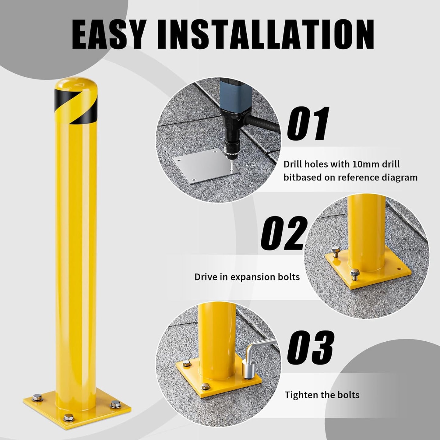Safety Bollard Post, 36 Inch Height Steel Bollards, 4.5 Inch Diameter Parking Bollard, Yellow Powder Coated Safety Parking Barrier Post, for Traffic Sensitive Areas,8P