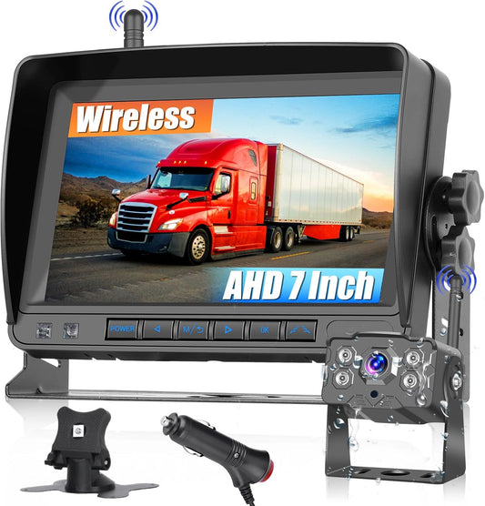 Hikity Wireless Backup Camera Trucks -7 Inch HD 1080P Rear View Camera Monitor Kit, IP68 Waterproof, 320ft Stable Signal, Wide Angle, Night Version, Plug and Play Monitor System for Car, RVs, SUVs