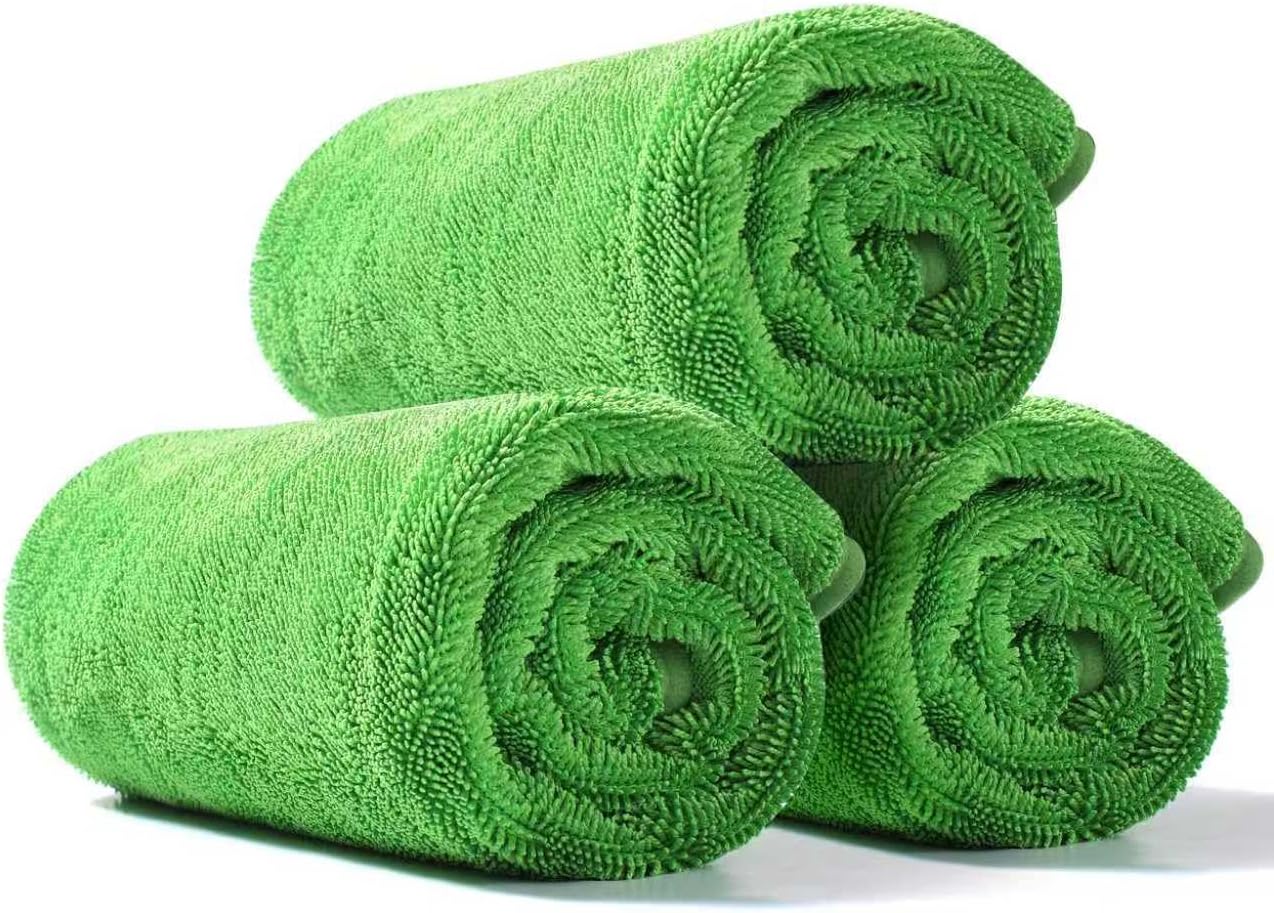 JOYMOOP Microfiber Towels for Cars, 3 Pack 35.4" x 23.6" Car Drying Towel, Green Reusable Car Towel, Quick Drying Car Microfiber Cleaning Cloth for RVs, SUVs, Trucks