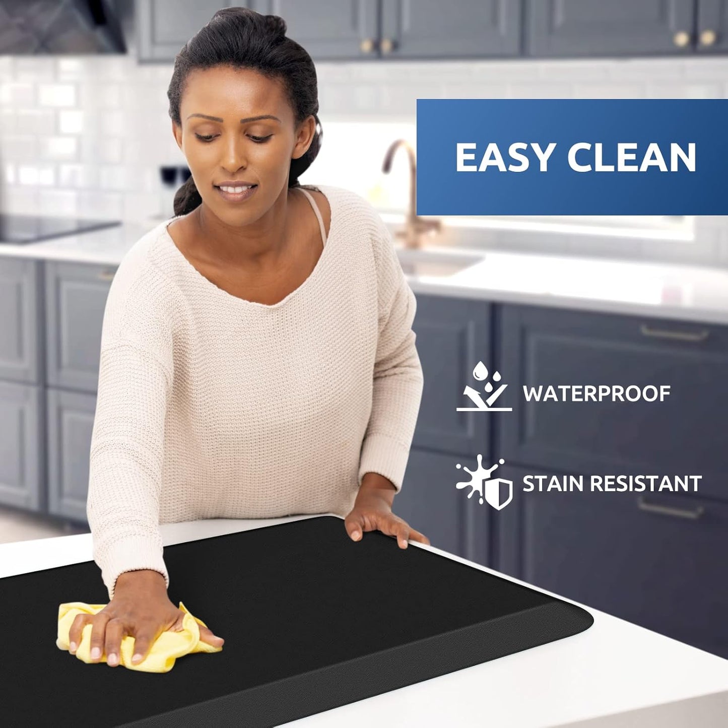 KitchenClouds Kitchen Mat Cushioned Anti Fatigue Kitchen Rug 0.8inch Waterproof Non Slip Kitchen Rugs and Mats Standing Desk Mat Comfort Floor Mats for Kitchen Sink Office (17.3"x60",Black)