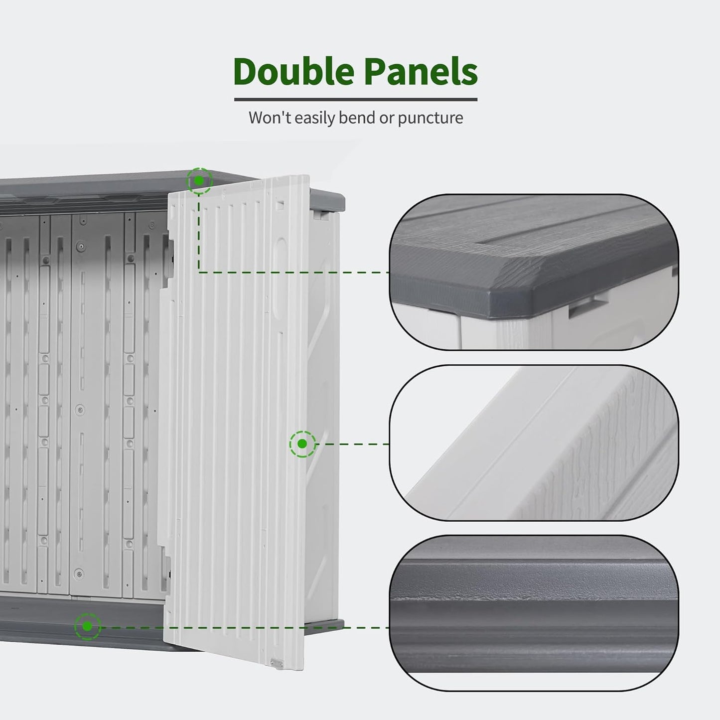 Macrout 25 Cu.Ft Small Plastic Outdoor Storage Cabinet with Floor, 4.3 x 2.5 ft Waterproof Resin Outdoor Storage Shed, Lockable Horizontal Shed for Garden and Patio