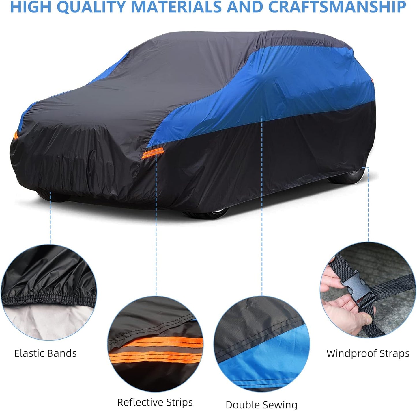 SUV Car Cover Waterproof All Weather, Cover Full Exterior Cover Windproof Outdoor Full Car Cover UV/Snow/Hail/Dust Protection Fit SUV Jeep-Length 182" to 190"