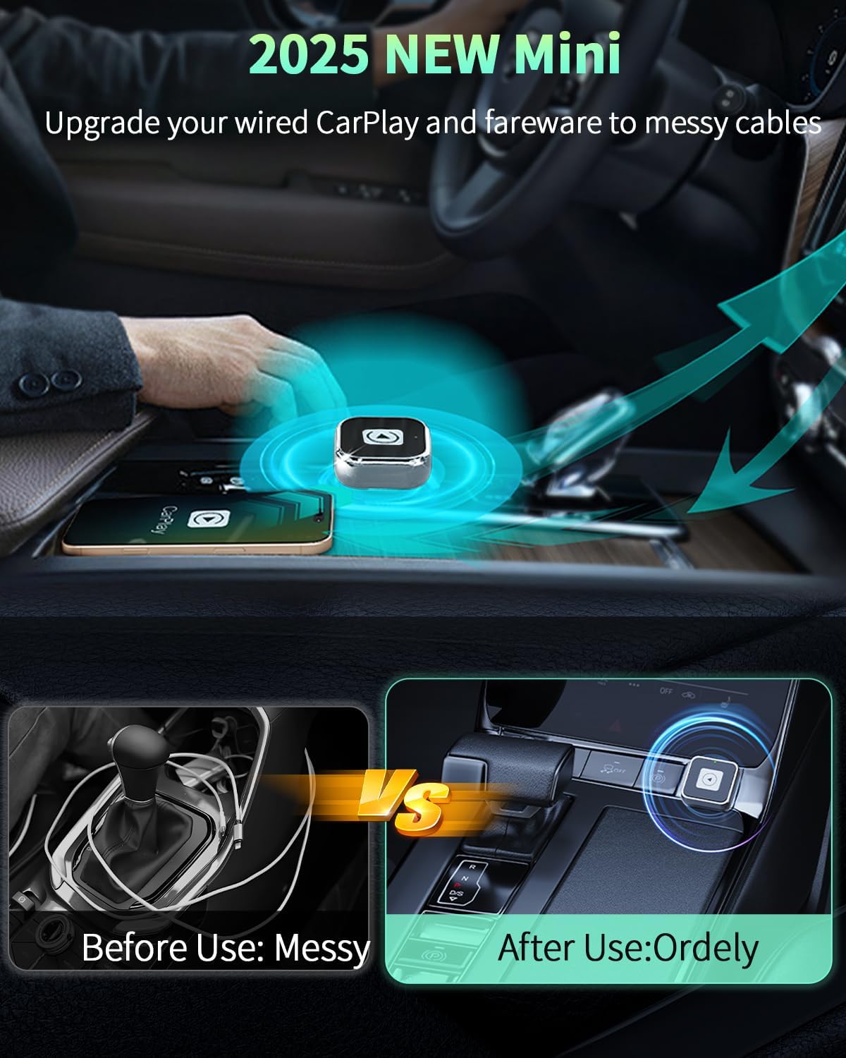 Wireless CarPlay & Android Auto Adapter 1-Inch (2.54cm) - Discreet Plug & Play, Stable 5G Connection for Music/Navigation, Works with iPhone iOS 10+ & Android 11+,for 98% of Cars (2016-2025) (Silver)