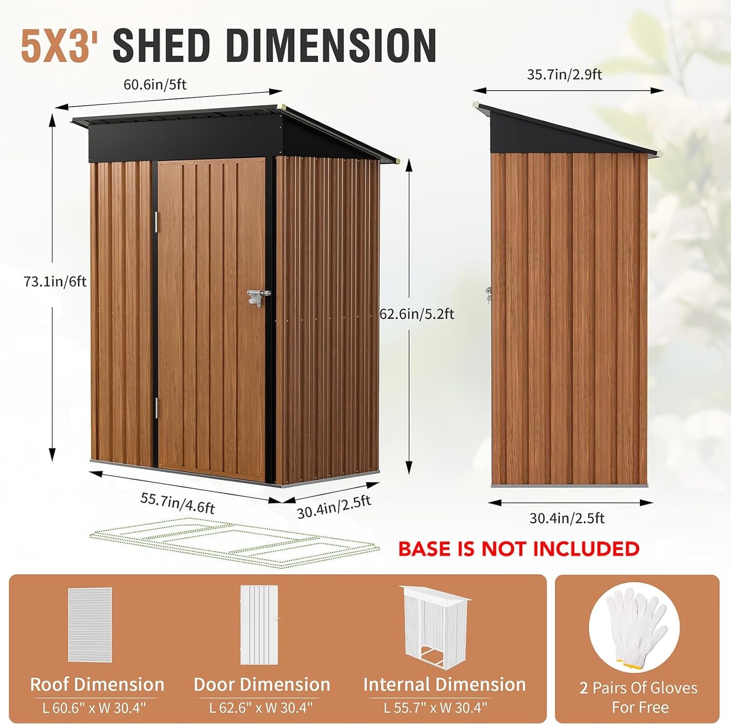 5x3 Ft Storage Shed, Outdoor Metal Shed with Lock, Small Lean to Shed, Compact Vertical Outside Bike Tiny House for Garden, Backyard, Patio, Tool