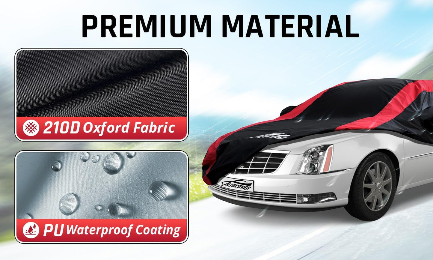 Car Cover Waterproof All Weather with Red Strip Design, Custom Fit for DTS(2006–2011), XTS(2013-2019), CT6(2016-2020), DTS Accessory with Door Zipper & Windproof Straps