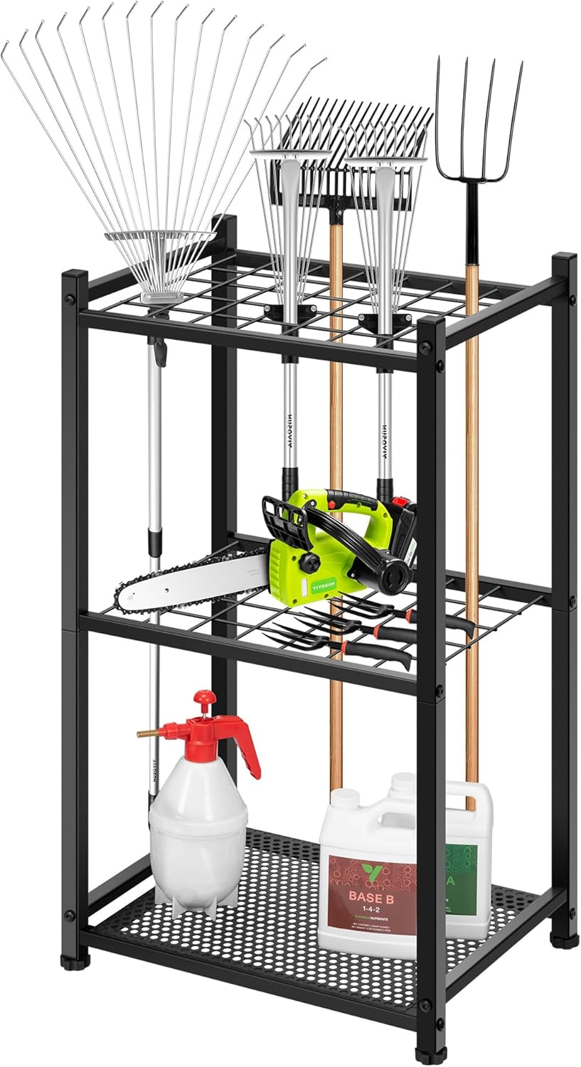 VIVOSUN Garden Tool Organizer, Heavy Duty Steel Tool Rack Tool Stand, Up to 35 Long-Handled Tools, Yard Tool Storage for Garage Shed Home and Outdoor, Medium, Anti-tipping Design