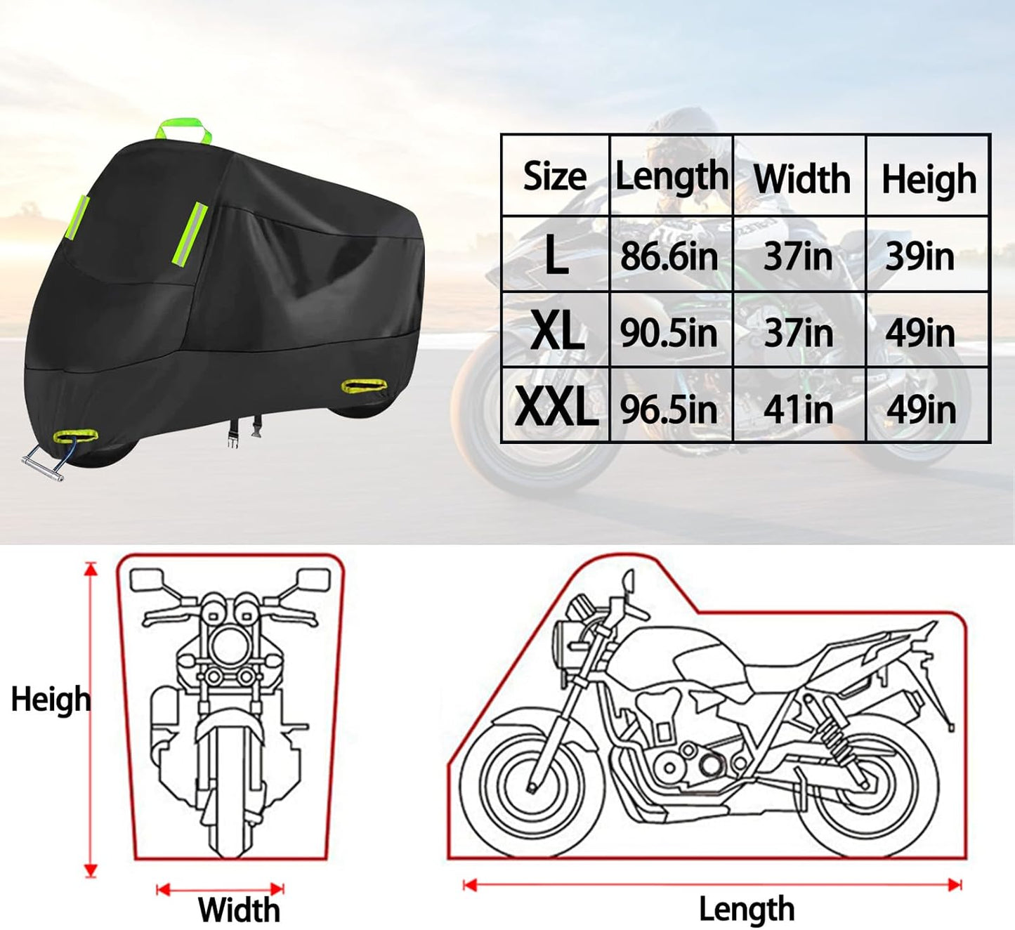 Motorcycle Cover All Season, Outdoor Storage Moped Covers, All-Weather Universal Waterproof Scooter Cover Fits up to 86.6" Motorcycles Vehicle