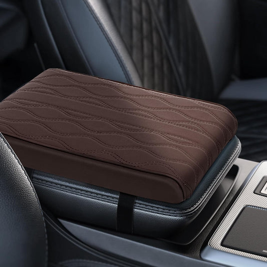 Memory Foam Car Armrest Cushion - Premium Leather Armrest Cover for Car, Comfortable Protection, Universal Fit Center Console Cover for Car, SUV, Sedan, Easy Installation (Brown)