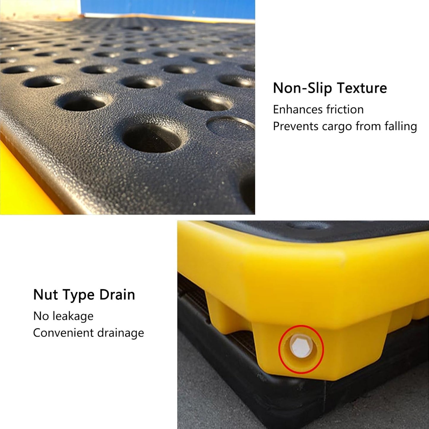 2 Drum Containment Spill Pallet, Polyethylene Low Profile Paint Bucket Tray, Industrial Garage Storage Detachable Shipping Leakproof Platform (Color : Yellow-2 Pack, Size : 20.9"x16.1"x4.7"