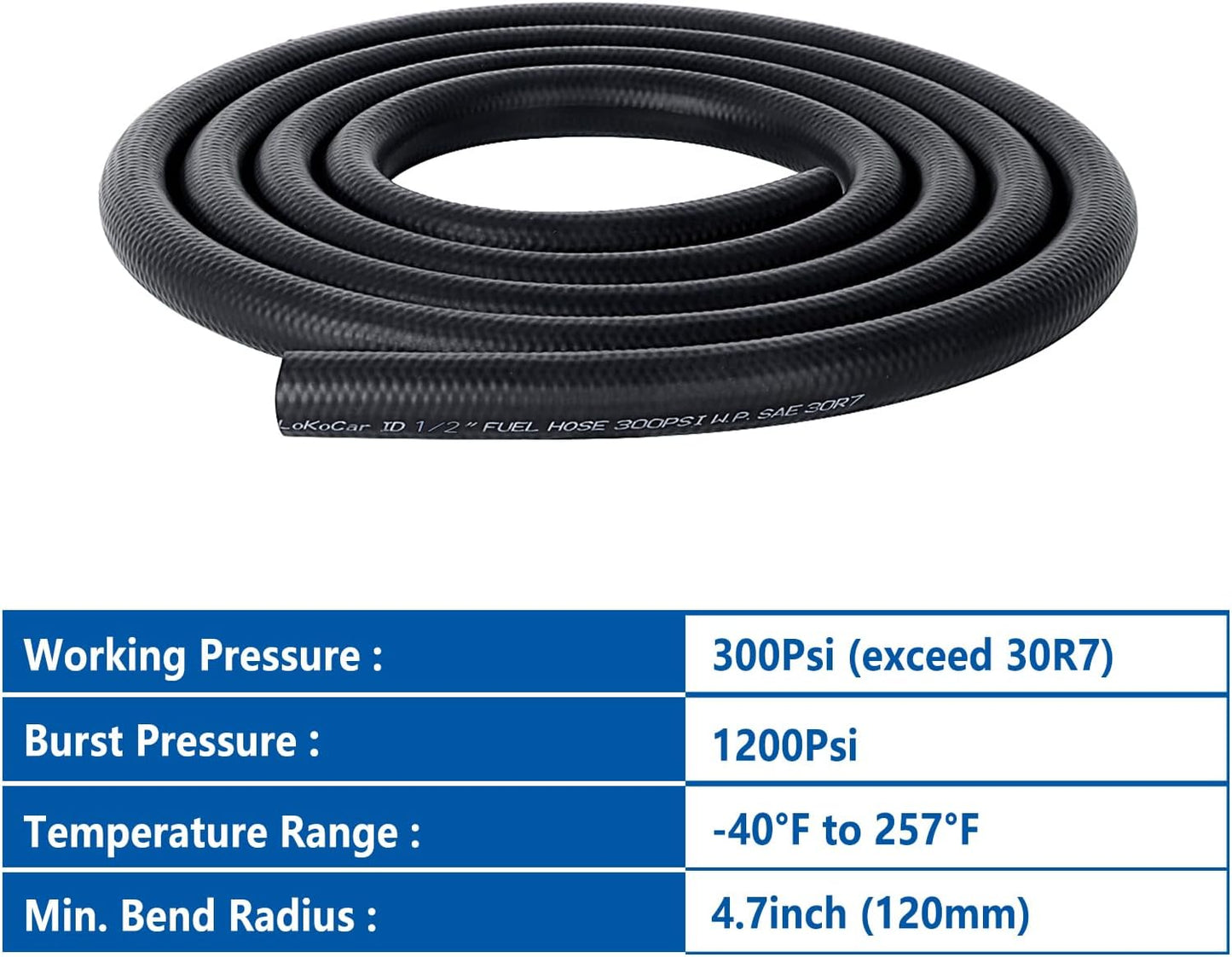 LokoCar Rubber Fuel Hose Line Push Lock 1/2" ID SAE 30R7 NBR 5ft 300PSI Black