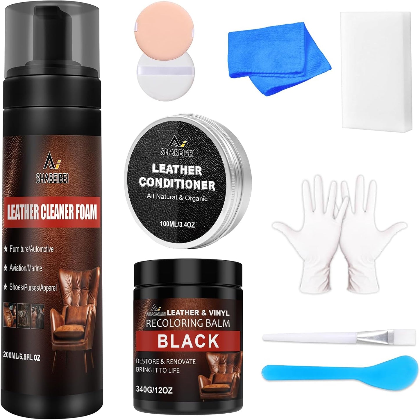 Leather Recoloring Balm Set,Leather Cleaner Restore Conditioner Mink Oil for Leather Repair Kit for Furniture Couches -Revives Repairs Scratches Leather Dye Furniture Polish (Black)