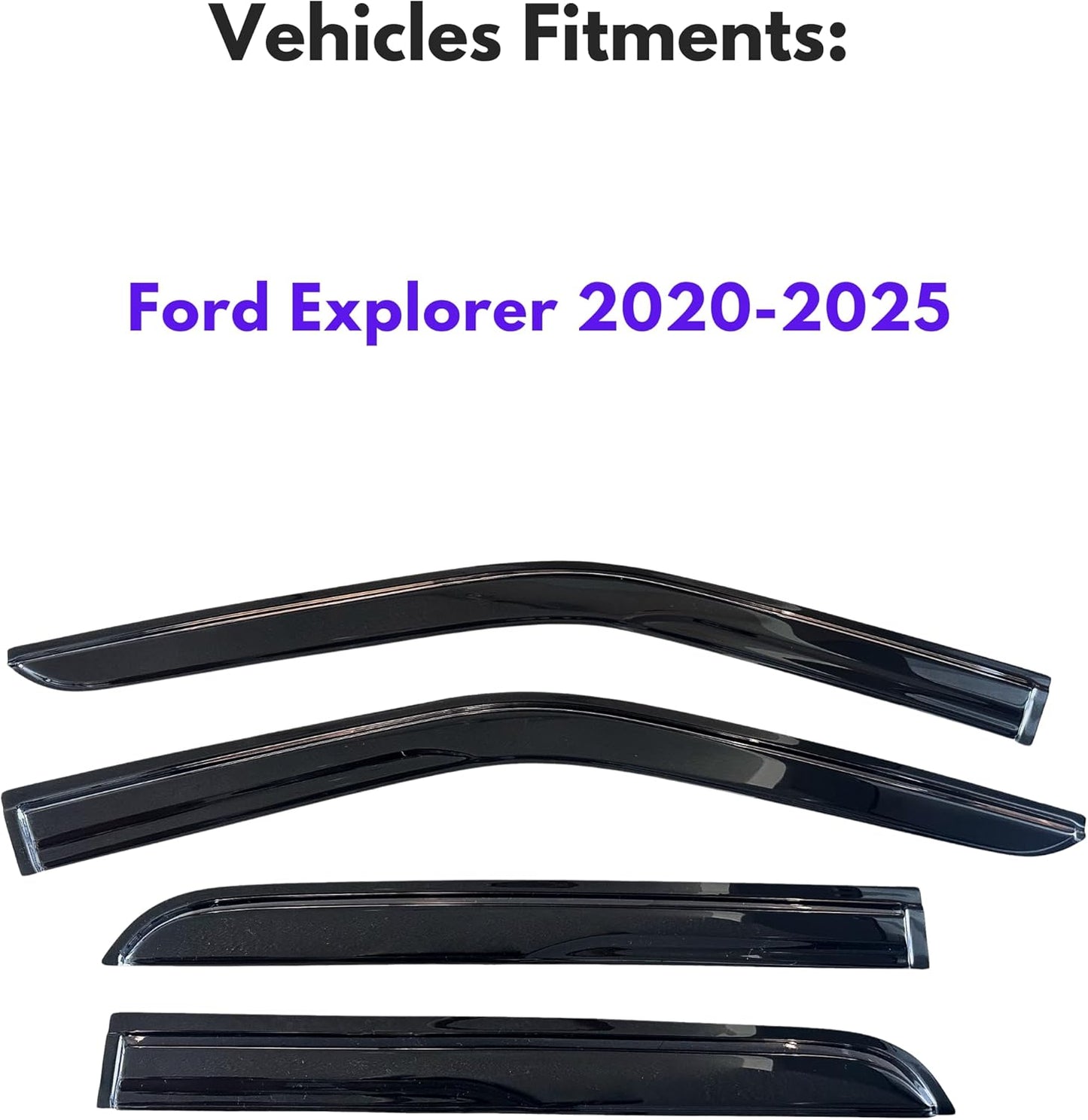 KPY Window Visor Compatible with Ford Explorer 2020-2025, 4PC Rain Guard Side Window Vent Deflectors Tape-On Mugen Style, 2020 2021 2022 2023 2024 2025