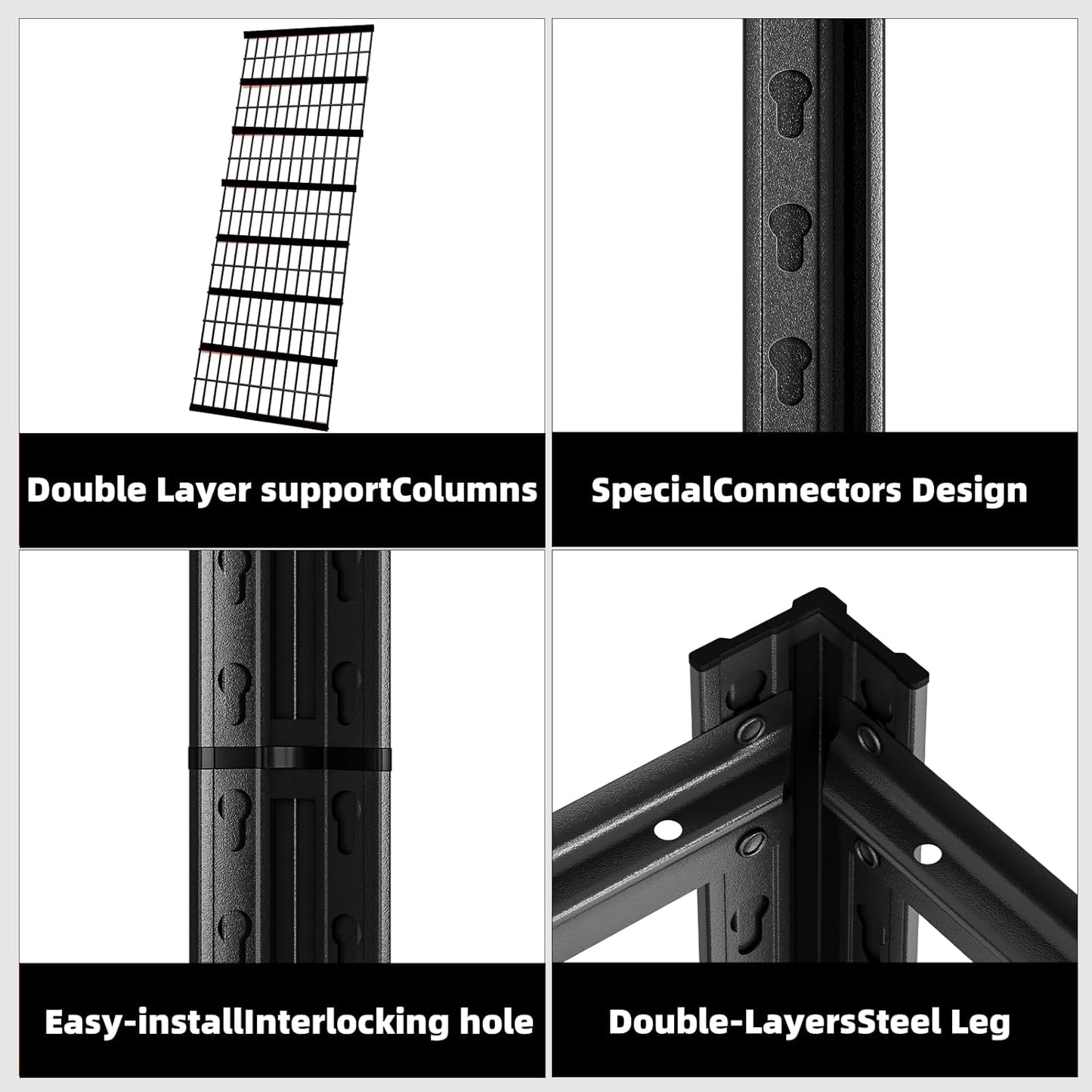 6 Tier Metal Shelving Unit, Adjustable Storage Shelves, 84" H x 55" W x 24" D Heavy Duty Garage Shelves for Warehouse, Basement, Kitchen, Pantry, Living Room, Black (6T 84 * 55 * 24)