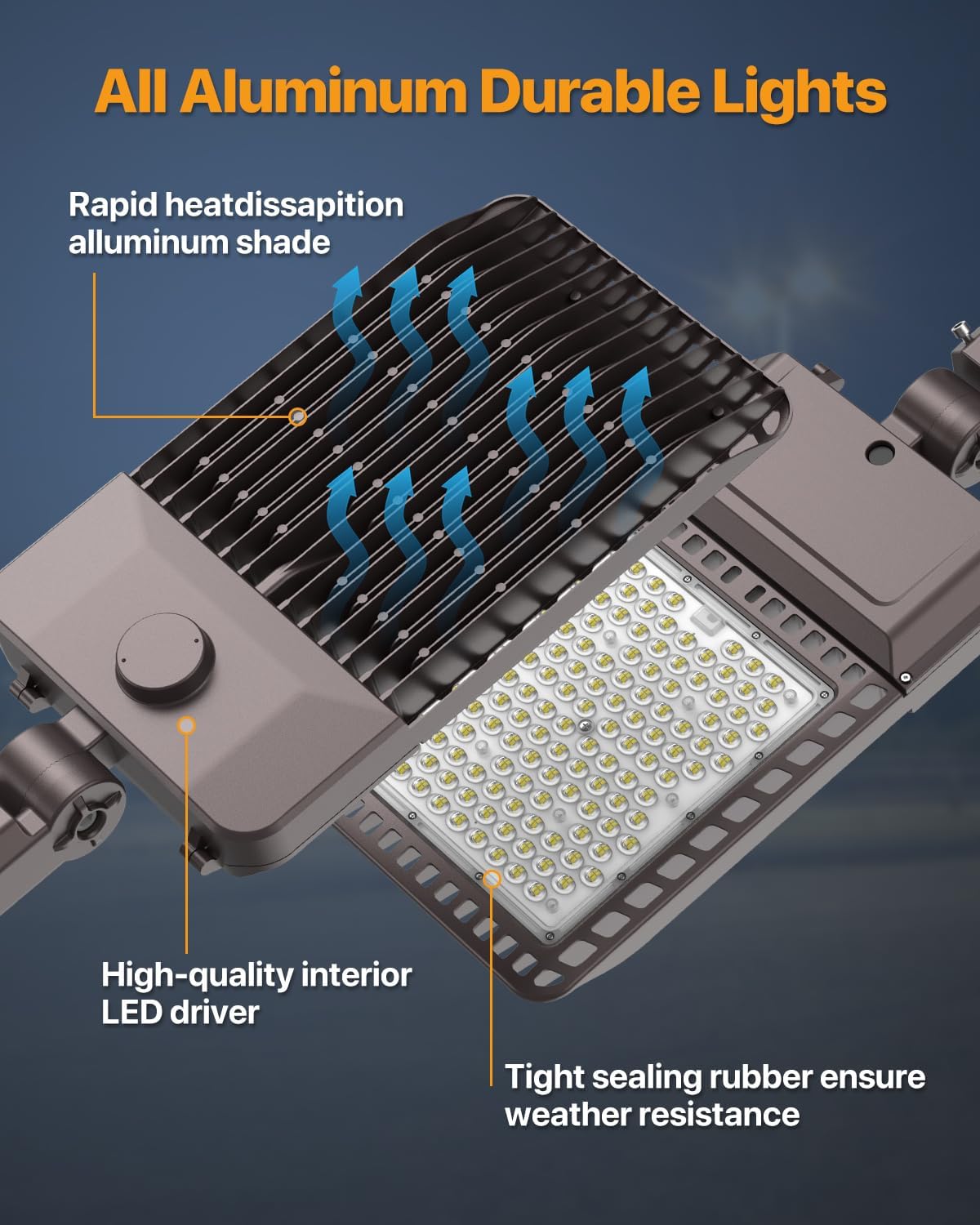 Led Parking Lot Light 400W 60,000LM Slip Fitter Street Pole Light with Dusk-to-Dawn Photocell 5000K 100-277V IP65 Waterproof Outdoor Commercial Area Lighting for Parking Lot, Roadways 2Pack