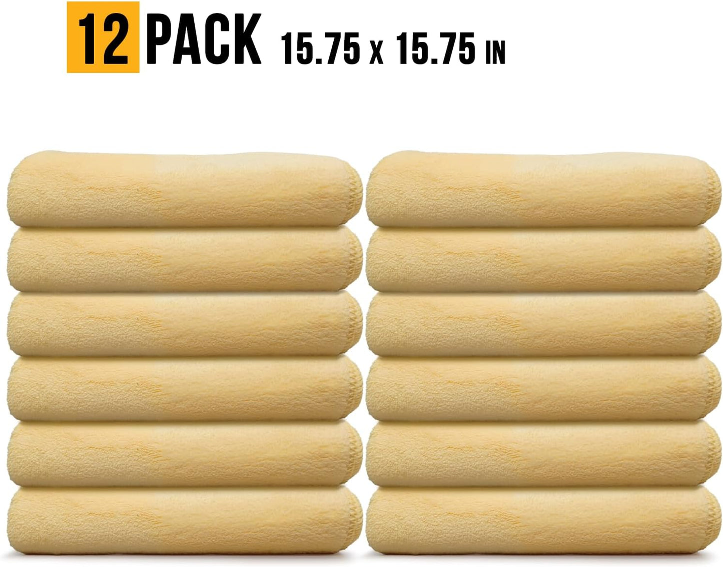 VPD Microfiber Coral Fleece Towels - Dark Yellow, Ultimate Car Drying Towels, Extra Large, Super Absorbent, Lint and Scratch Free, Perfect for Car Wax Polishing (12, 15.75" by 15.75")