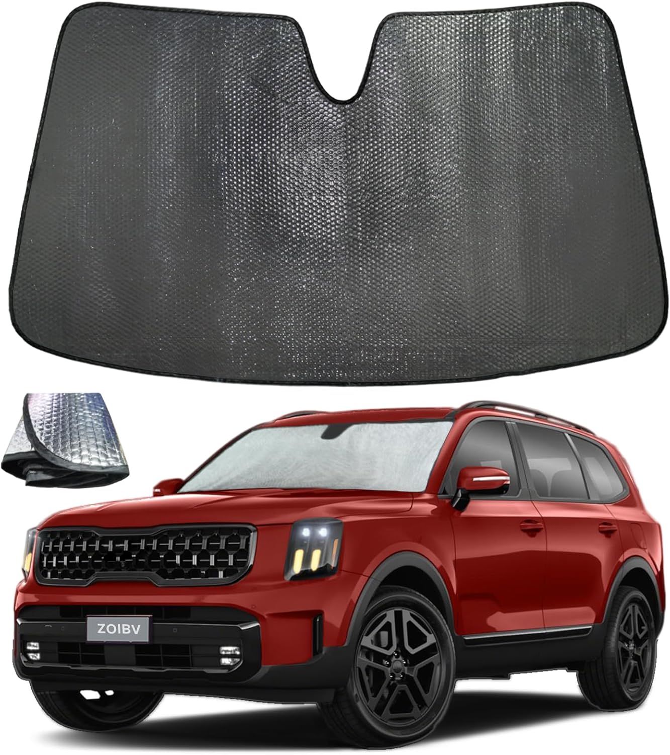 Windshield Sun Shade for Kia Telluride 2020-2025 - 5-Layer Bubble Foldable Front Window Shade Sun Visor Accessories - Blocks Heat & UV Rays