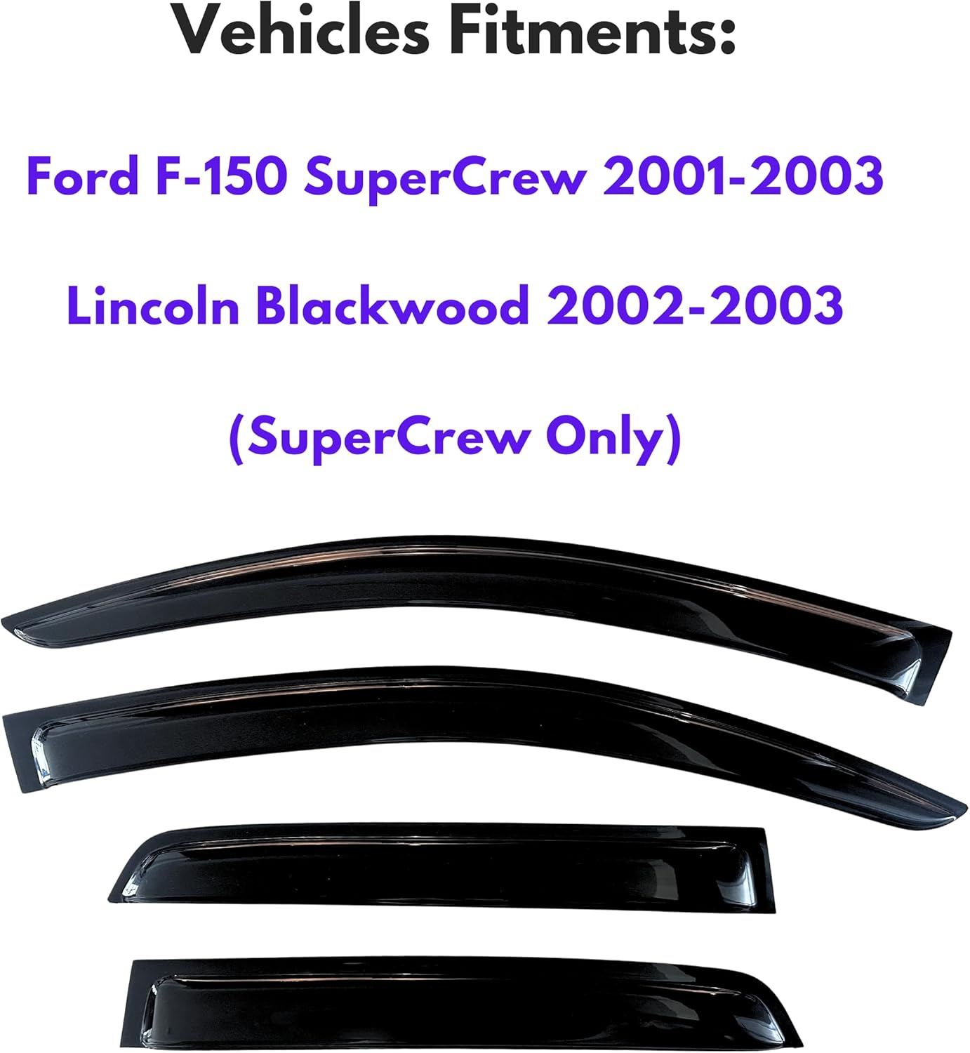 KPY Window Visor Compatible with Ford F150 SuperCrew 2001-2003 & Lincoln Blackwood 2002-2003, 4PC Rain Guard Vent Deflector Tape-On, 2001 2002 2003 (SuperCrew Only)