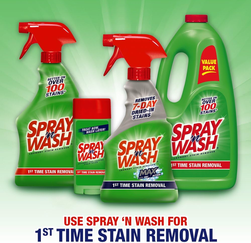 Spray N'Wash Pre-treat Laundry Stain Remover Bottles, Clear, 1.37 Pound (Pack of 6), 132 Fl Oz