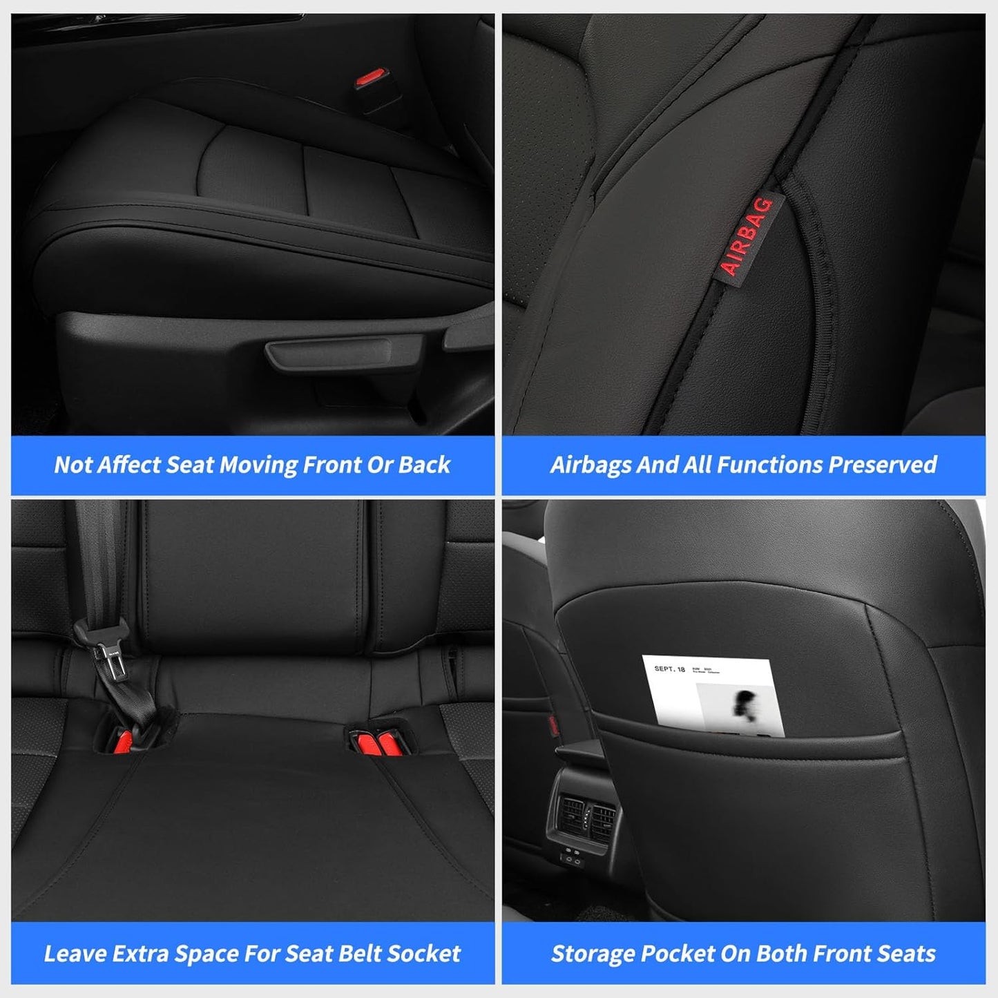coverdream Leather Seat Covers Custom Fit for 2025 Toyota Camry (Hybrid) LE,SE,Fully Covered,Airbag Compatible Waterproof Car Seat Protector (Full Set,Black)