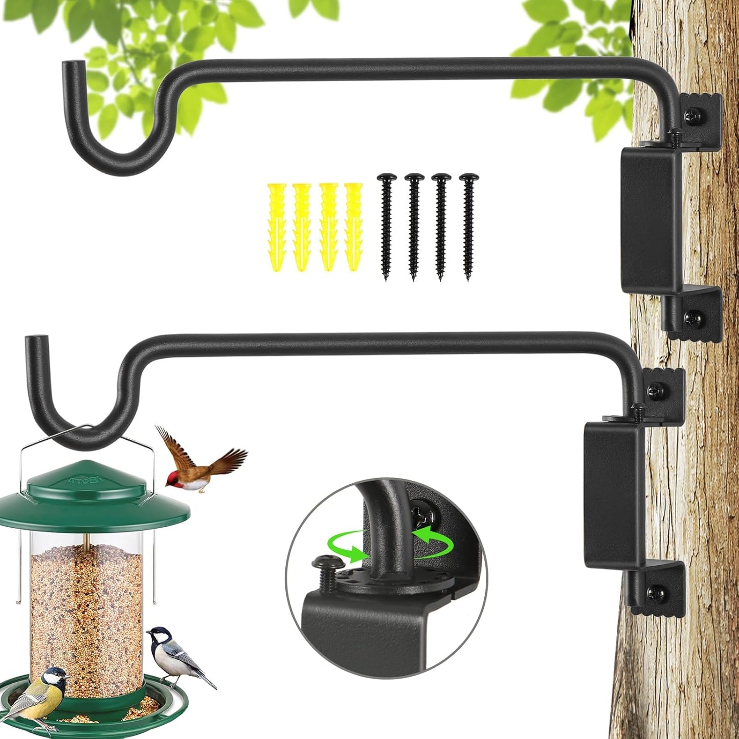 12" 360° Swivel Plant Hanger - Heavy Duty Solid Steel Wall Hook, 12-Directional Adjustable for Bird Feeders, Outdoor/Indoor Plants, Garden & Patio (2-Pack)