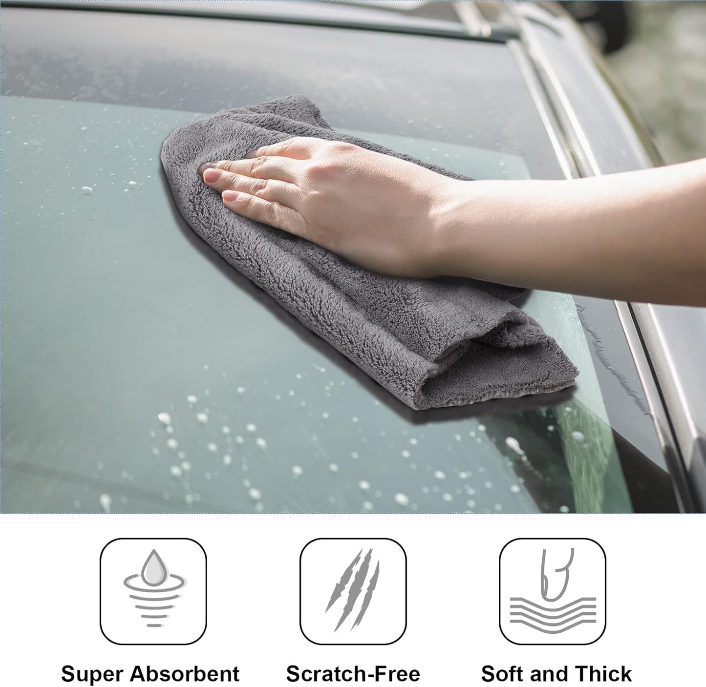 Shimeyao 30 Pcs Edgeless Microfiber Plush Towels for Cars Detailing Drying Wash Polishing Absorbent Cleaning Cloths, 500 GSM, 16 x 16 Inch(Gray)