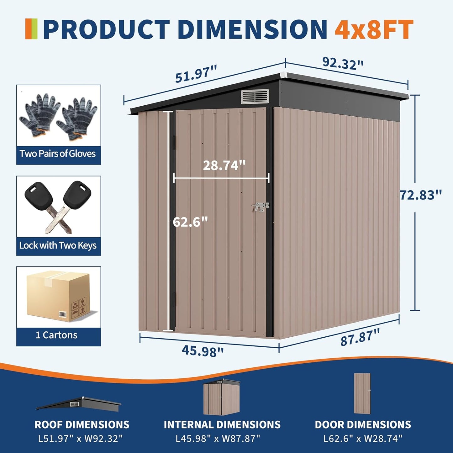 4x8 FT Metal Outdoor Lean to Storage Shed, Lean to Garden Shed Utility Tool Shed, Heavy-Duty Outdoor Metal Wall Side Storage Sheds