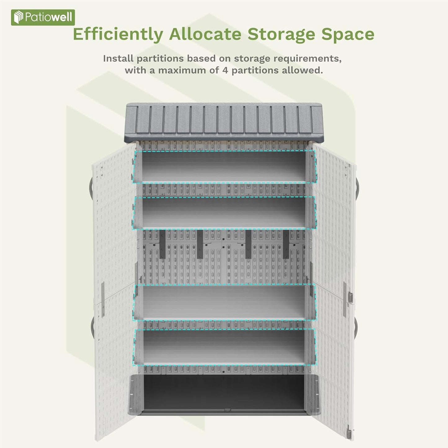 Patiowell Shelf of Plastic Outdoor Storage Cabinet, 26/50 Cu Ft Lockable Outdoor Storage Shed Waterproof Patio Tools Storage Box (2 Shelves),White