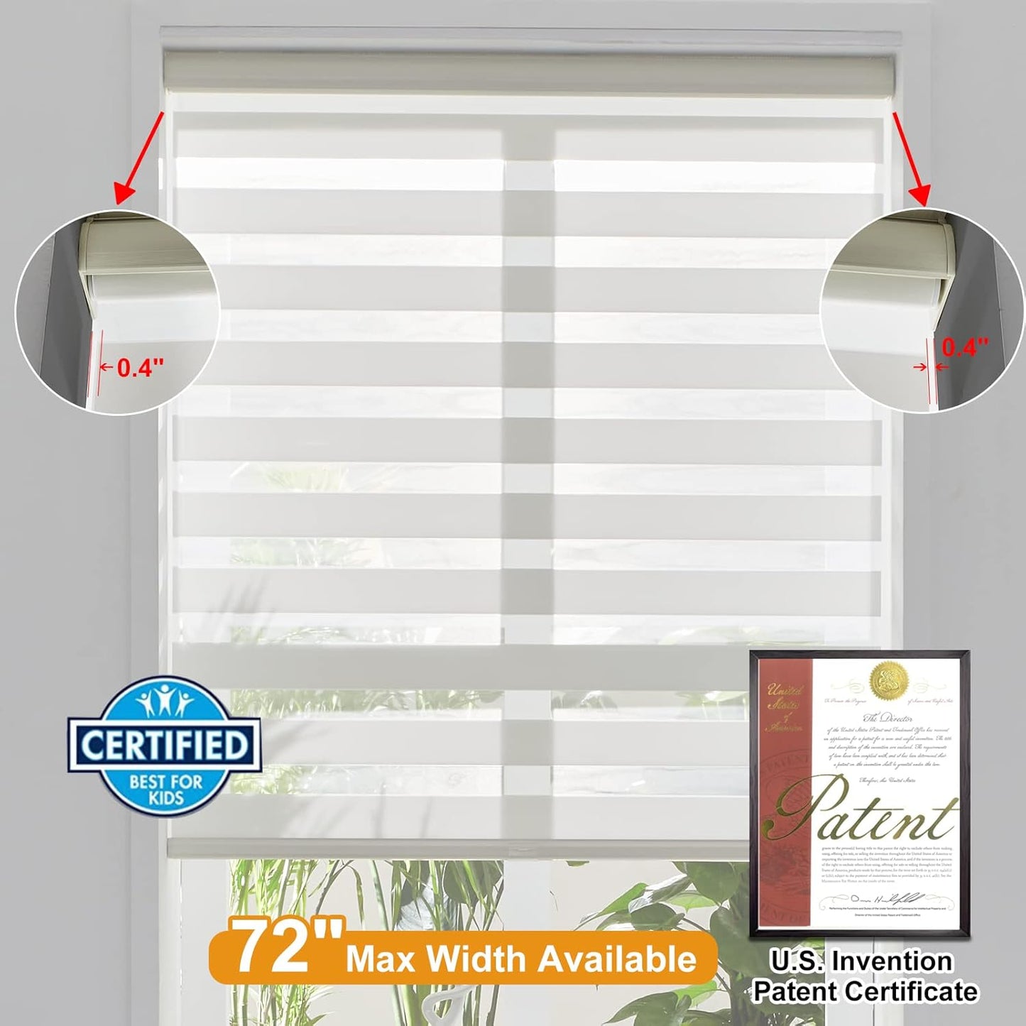 Persilux Cordless Zebra Blinds for Indoor Windows, Free-Stop Zebra Blinds Cordless, Light Filtering Sheer Shades Dual Layer for Day and Night, Zebra Roller Shades for Home (36.5" W X 47" H, White)