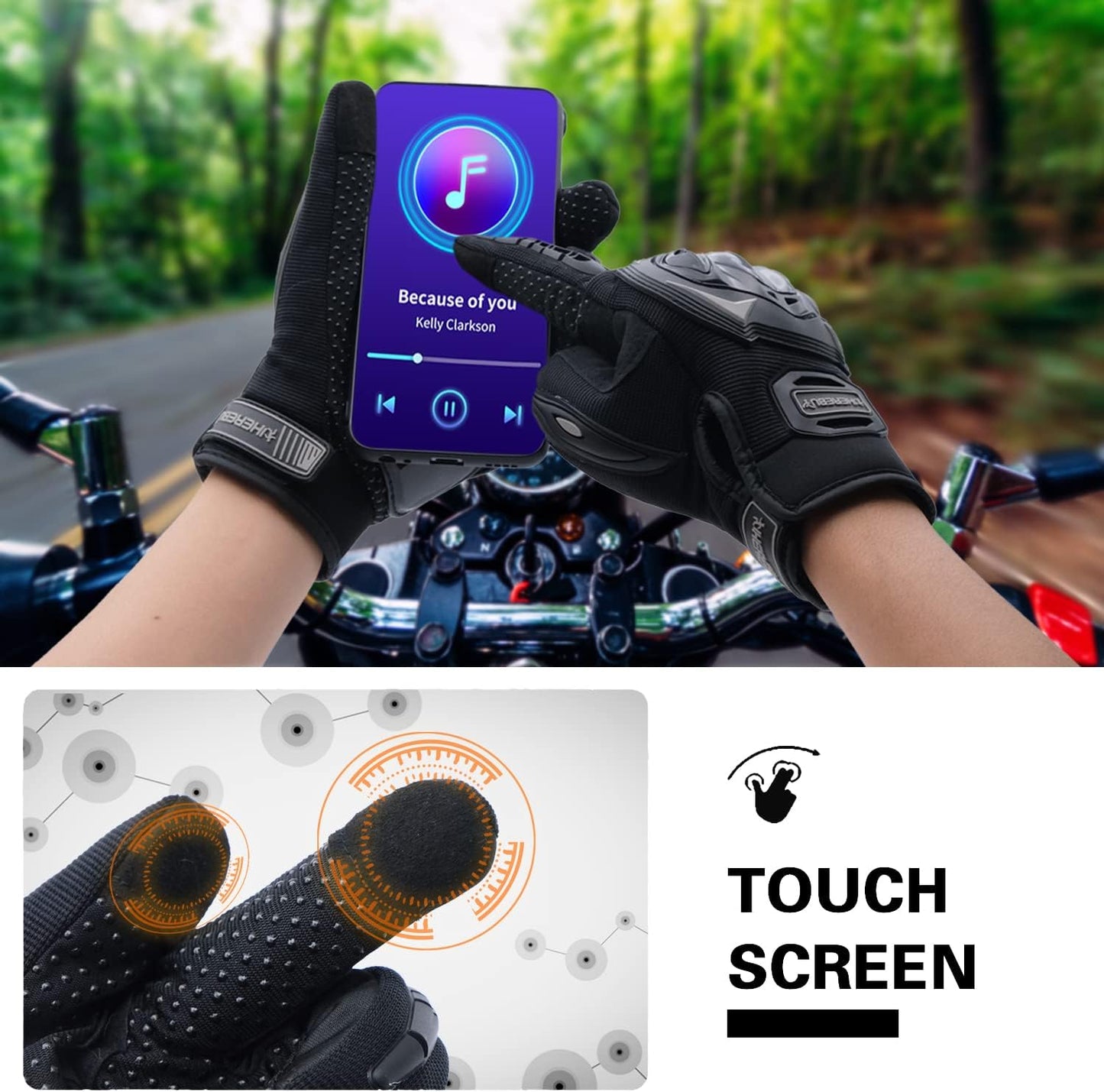 Motorcycle Gloves Touch Screen Full Finger Riding Gloves Knuckle Protection for Men and Women for Dirt Riding, Road Racing, Cycling, Climbing Work Outdoor Sports