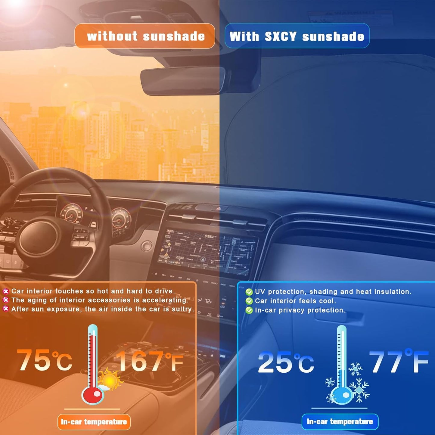 SXCY for 2022-2025 Hyundai Tucson/Santa Cruz Windshield Sunshade for 2022-2025 Hyundai Tucson/Santa Cruz Accessories 2023-2025 Santa Cruz Sunshade Foldable Sun Shield 2024 Tucson Sunshade Block UV Ray