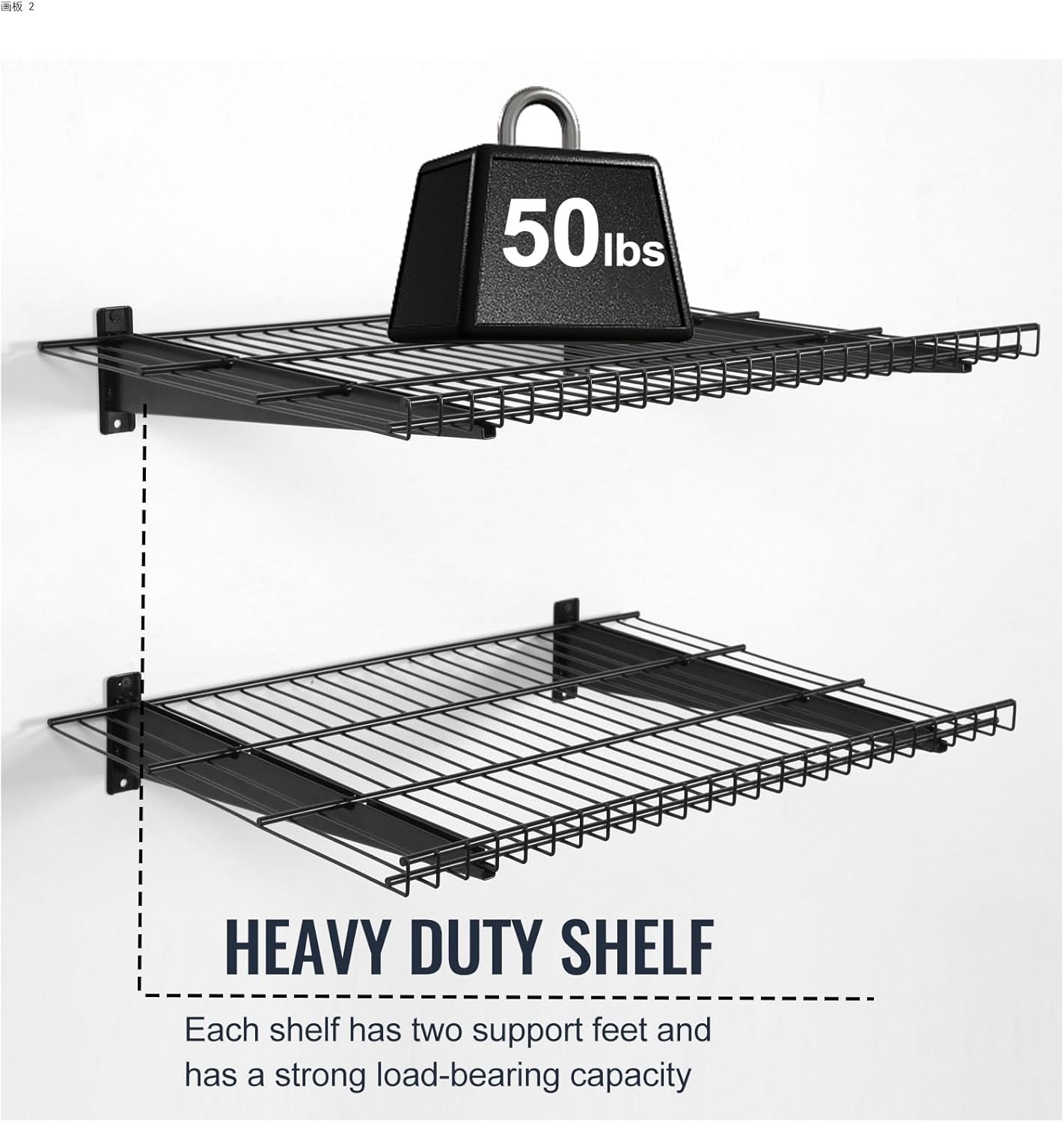 2 Pack Garage Wall Mounted Shelf, 21.7" x 11.4" Heavy Duty Wall Storage Shelves for Garage, Workshop, Laundry Room and Kitchen, Max Load 50 lbs (Black,2 Pack)
