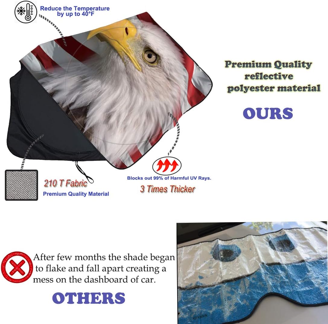 Gven Car Shade Patriotic Car Sun Shade with USA Flag Car Front Windshield Shade for Heat Protection Patriotic Car Accessories American Flag for Car Pickup Truck SUV (Flag, S)