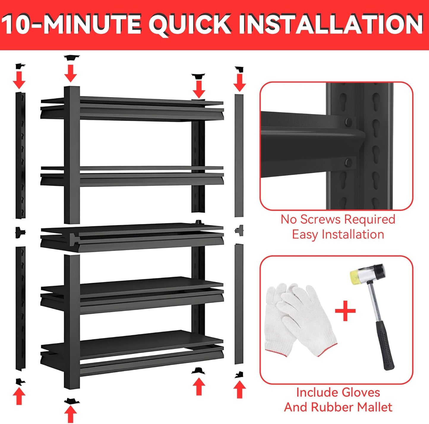 Metal Garage Shelving Unit, Heavy Duty 5-Tier Adjustable Storage Rack, Steel Shelving,2000 lbs Capacity, Industrial Shelves for Heavy Tools and Equipment (5-Tier 59" H x 28" W x 14" D)