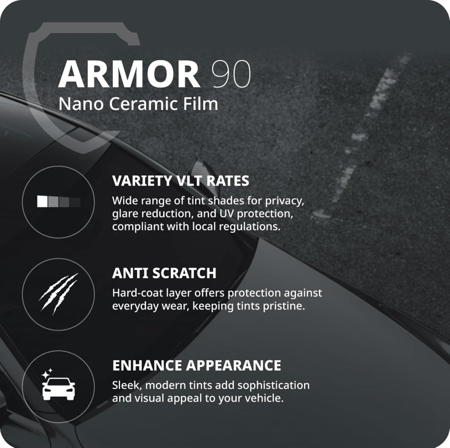 Nano Ceramic Window Tint Film for Cars and Building, Charcoal, 2 Ply Scratch Resistant, Heat Control, and UV 99%, IR 93% Rejection, 15% VLT, 24inx100ft