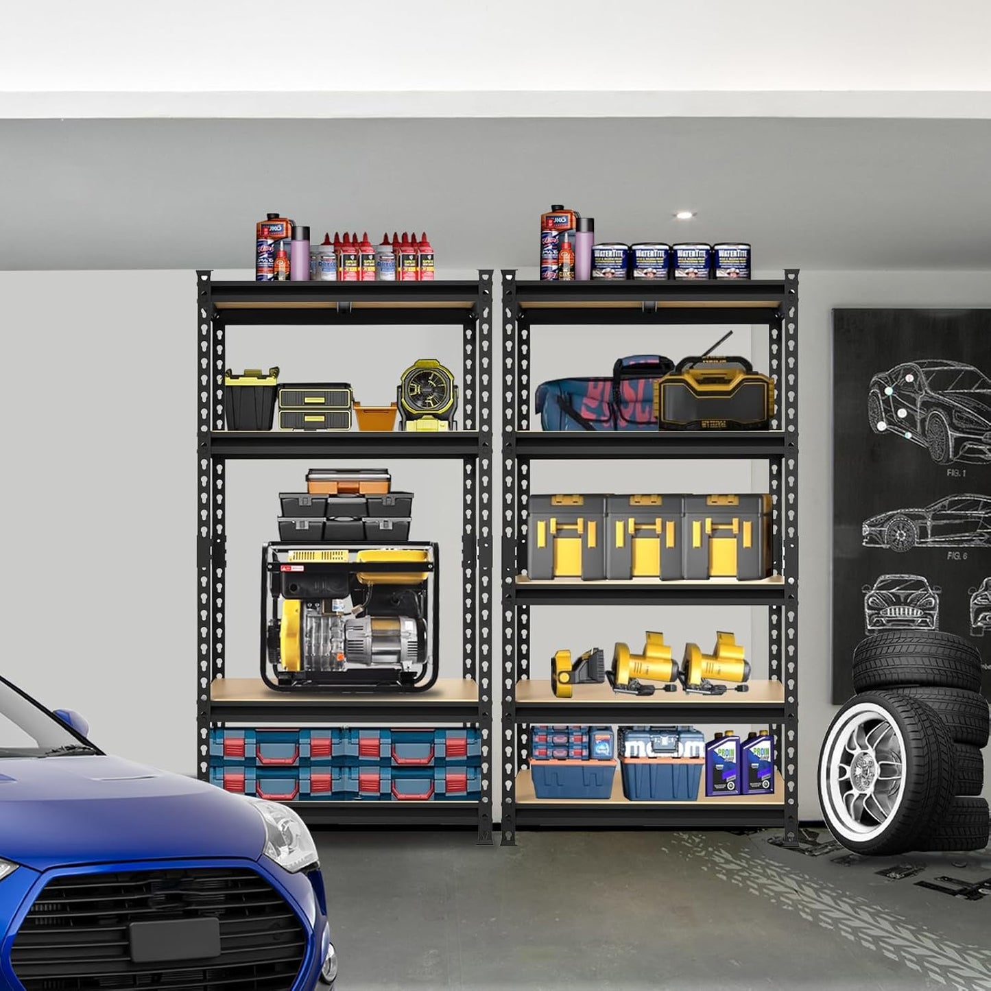 BIG RED 5 Tier Heavy Duty Garage Storage Shelving: Adjustable Metal Utility Shelving Rack for Garage, Basement, Pantry, Closet - 2,000lb Capacity (72"x36"x18") Black