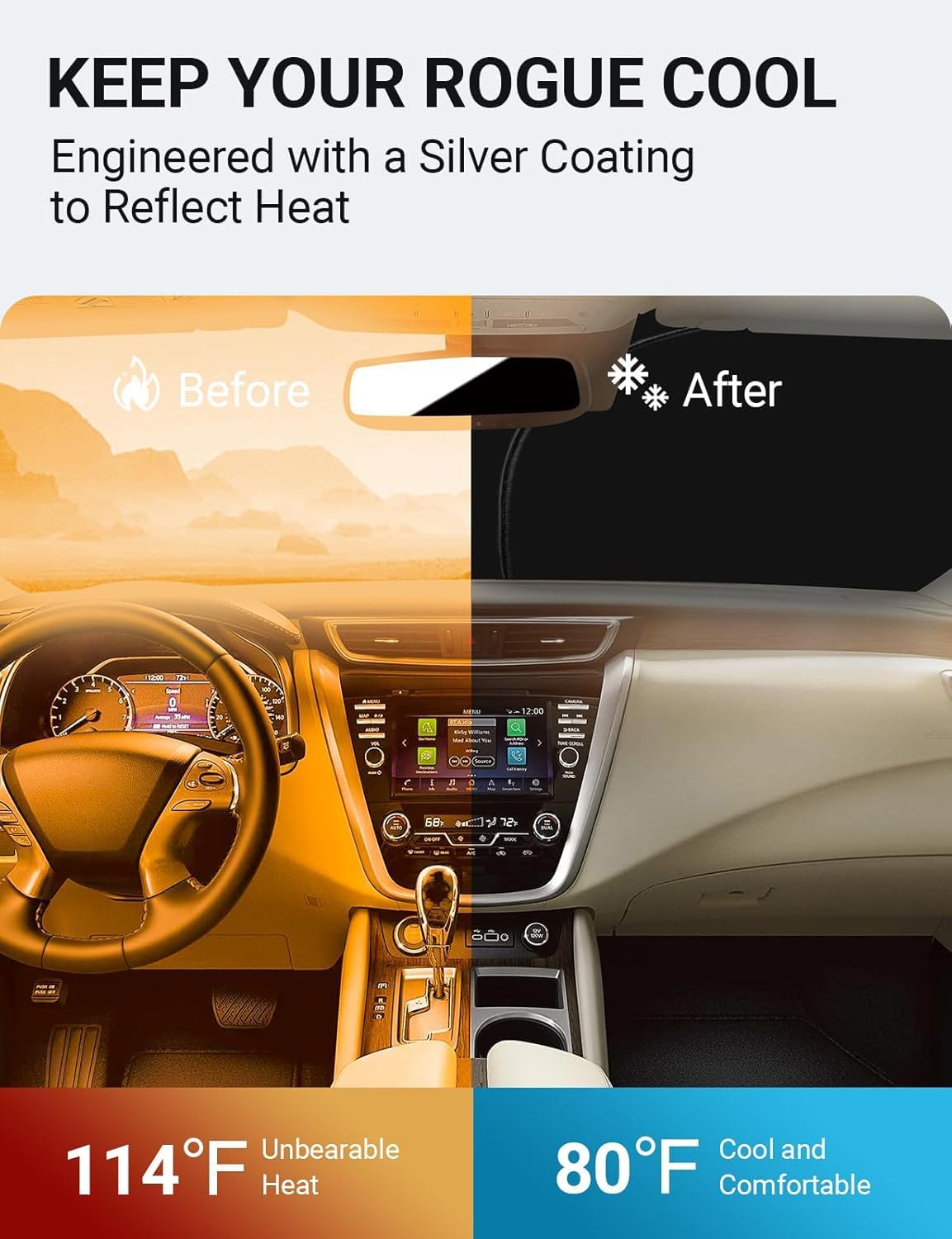 Proadsy for Nissan Rogue 2014-2020 Windshield Sun Shade 4-Layer Foldable Front Sunshade Protector Sun Visor Blocks UV Rays Keep Car Cooler