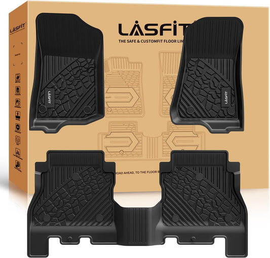 LASFIT Floor Mats for Jeep Wrangler JL 2018-2025 Unlimited 4 Door Gas/MHEV Type (Not Fit for JK or PHEV) All Weather TPE Custom Fit Car Mats Floor Liners 1st & 2nd Row, Black