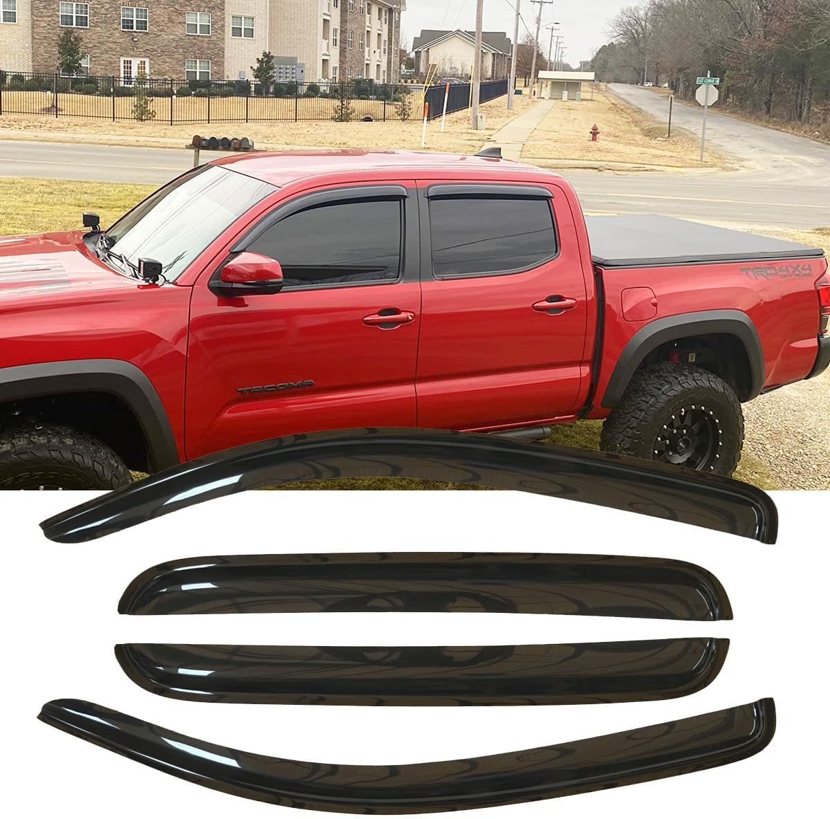 4pcs Outside Mount Style Window Rain Guards Durable Side Window Wind Deflectors Dark Smoke Vent Window Visors Compatible With Toyota 2016-2020 Tacoma Crew Cab (Double Cab)